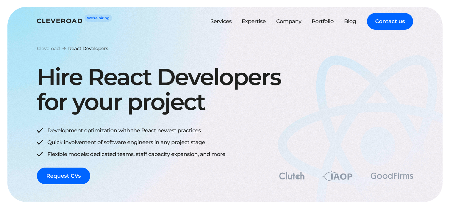 Hire React Js Developers I Cleveroad Reliable Development Partner Hire React Js Developers I Cleveroad Reliable Development Partner