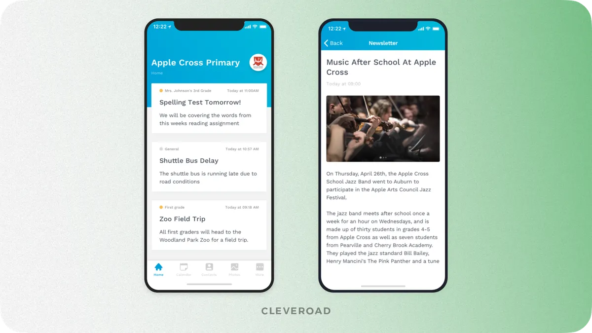 Student and parent school app interface designed by Cleveroad