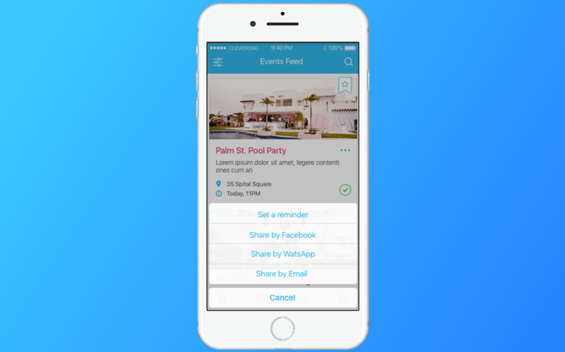 Options to choose in the app