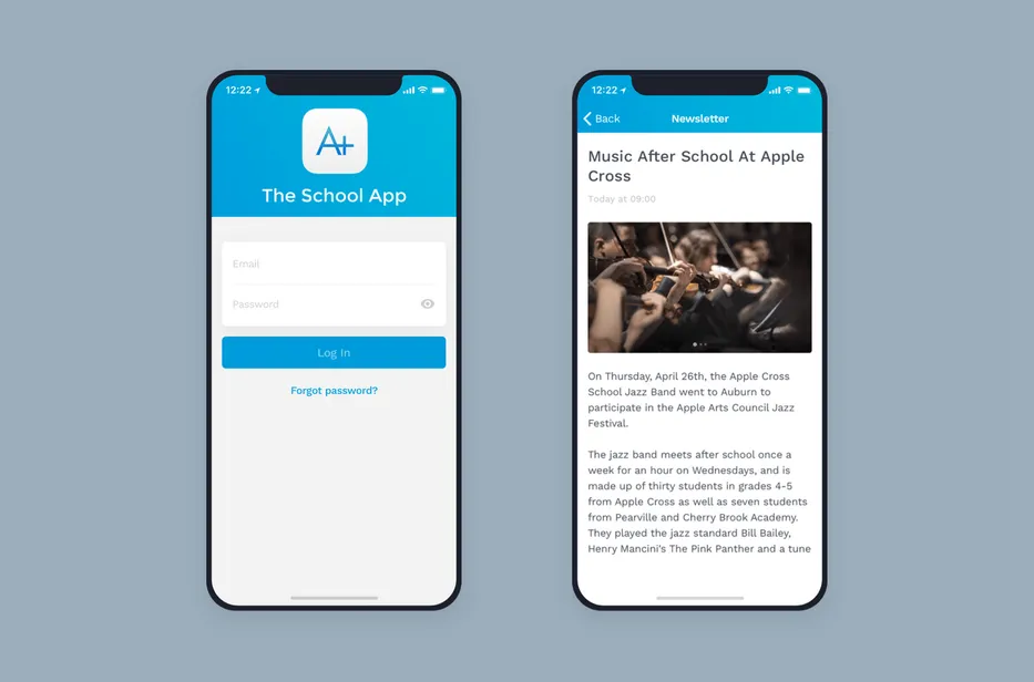School App mobile interface.