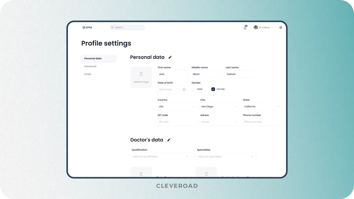 Profile settings example built by Cleveroad