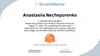 A-CSPO certificate of Cleveroad’s BA Anastasiia Necheporenko