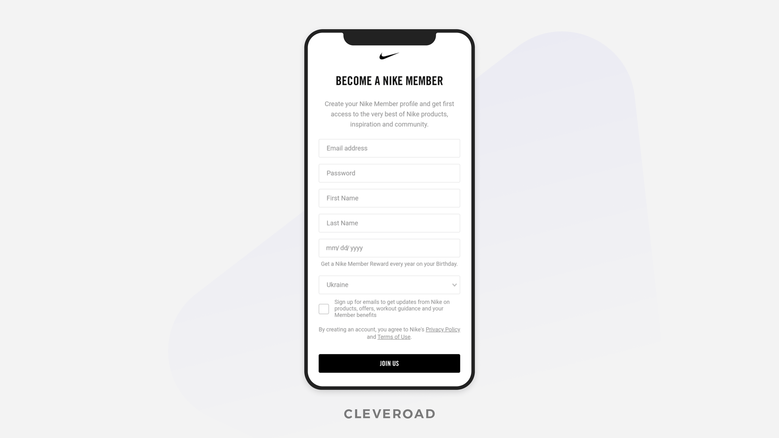 Fitness app registration screen