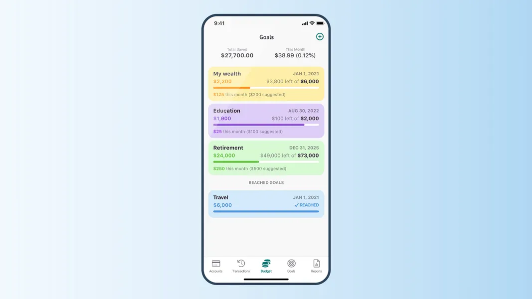 Financial goal setting feature