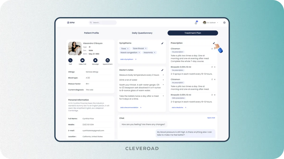 E prescription management feature example designed by Cleveroad