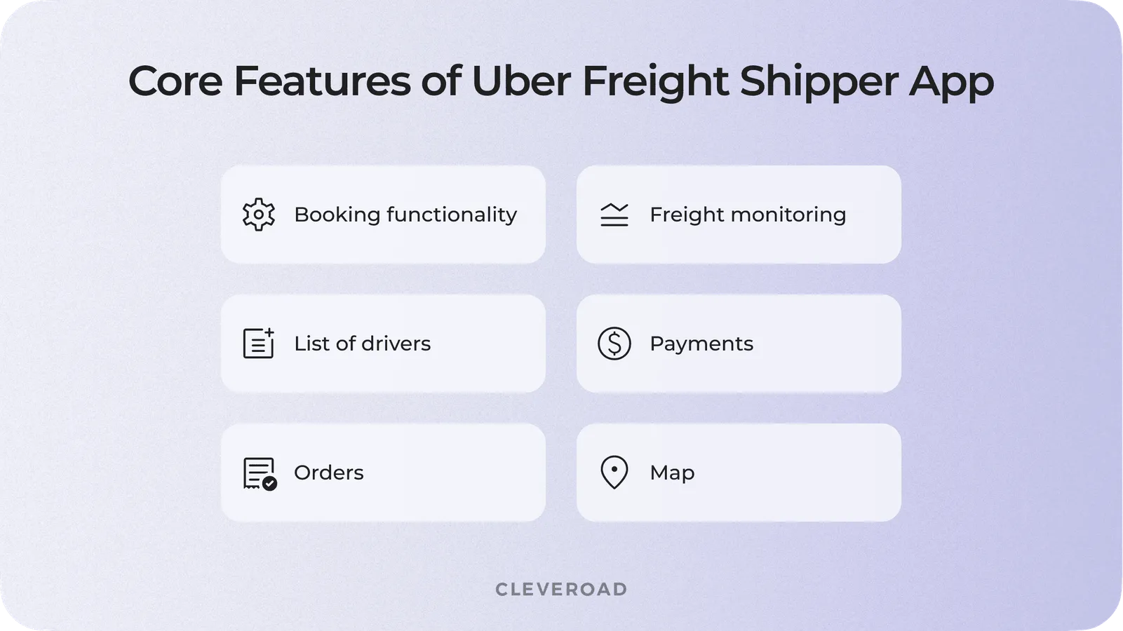 Basic features of Uber for trucking shipper app