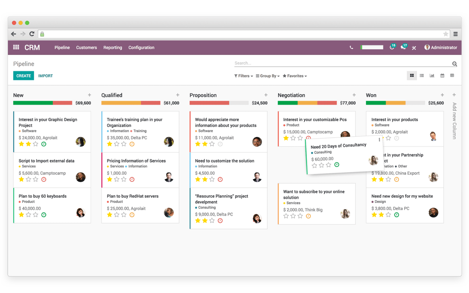 Pipeline view feature and how it may look like in your custom CRM