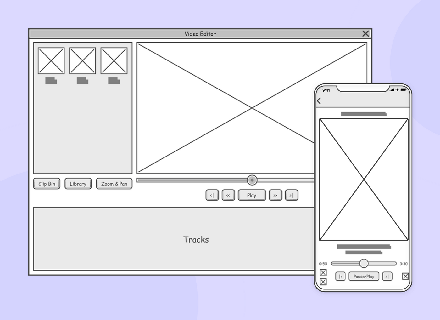 Example of mobile and web wireframes