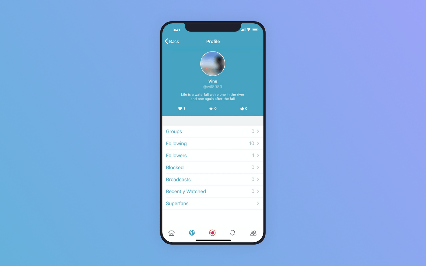 Periscope user profile screen
