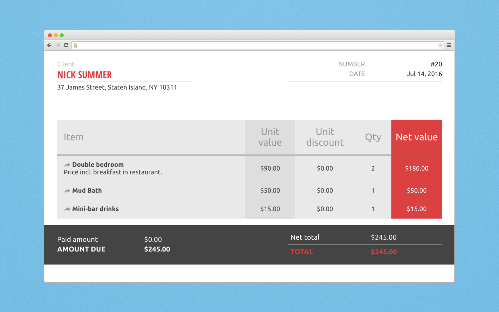 How invoiced issued via HMS may look like