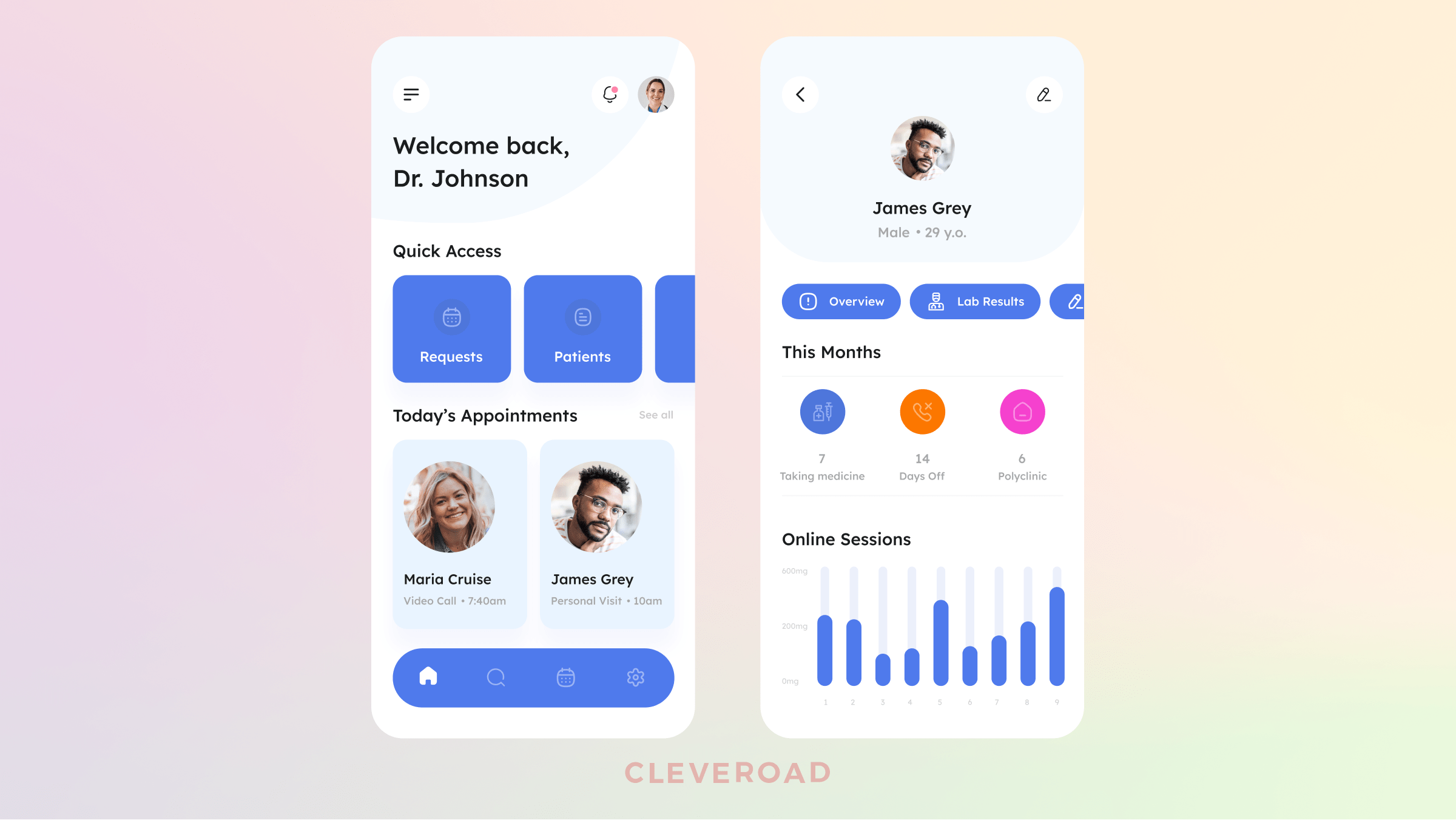 An exemplary healthcare app interface