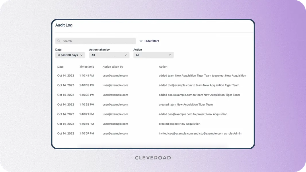 Audit trail and logging feature example