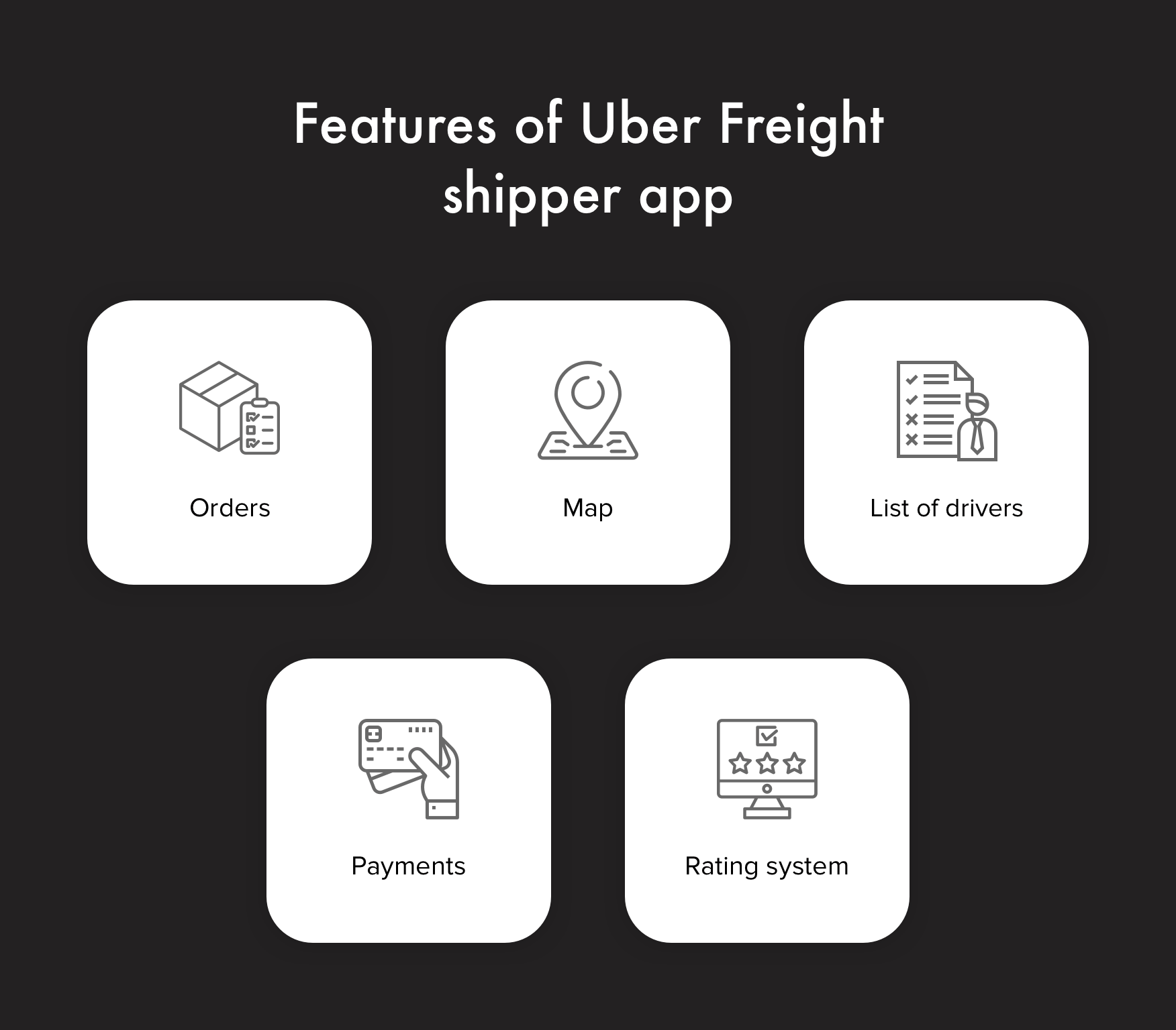 Basic features of Uber for trucking shipper app