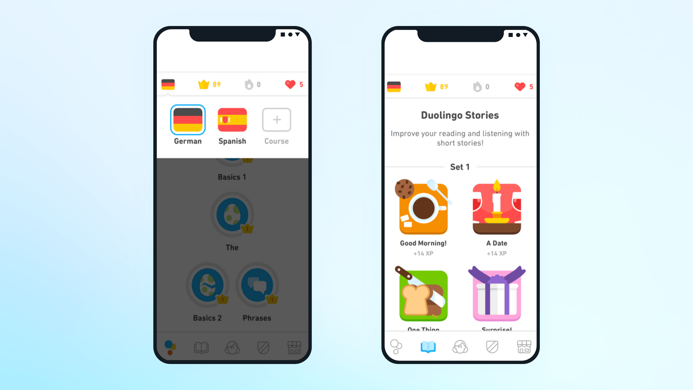 Duolingo course screens