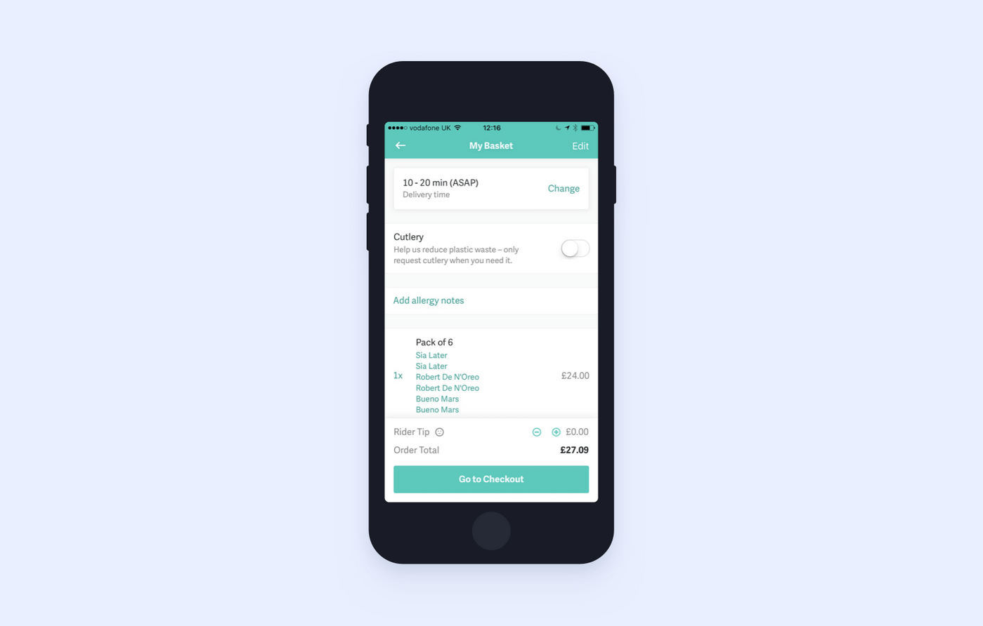 Deliveroo checkout process