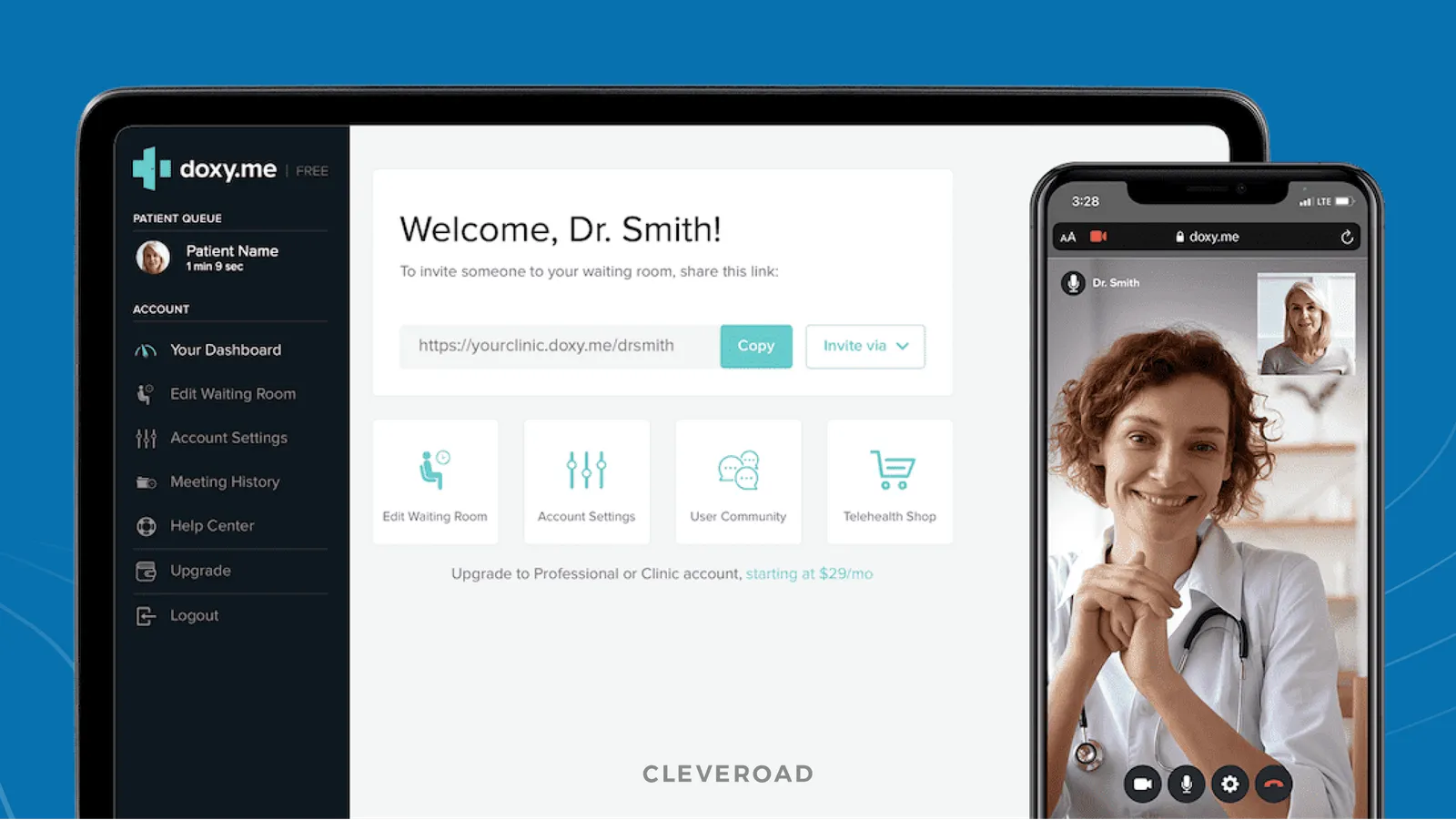 Telemedicine app interface example: DoxyMe