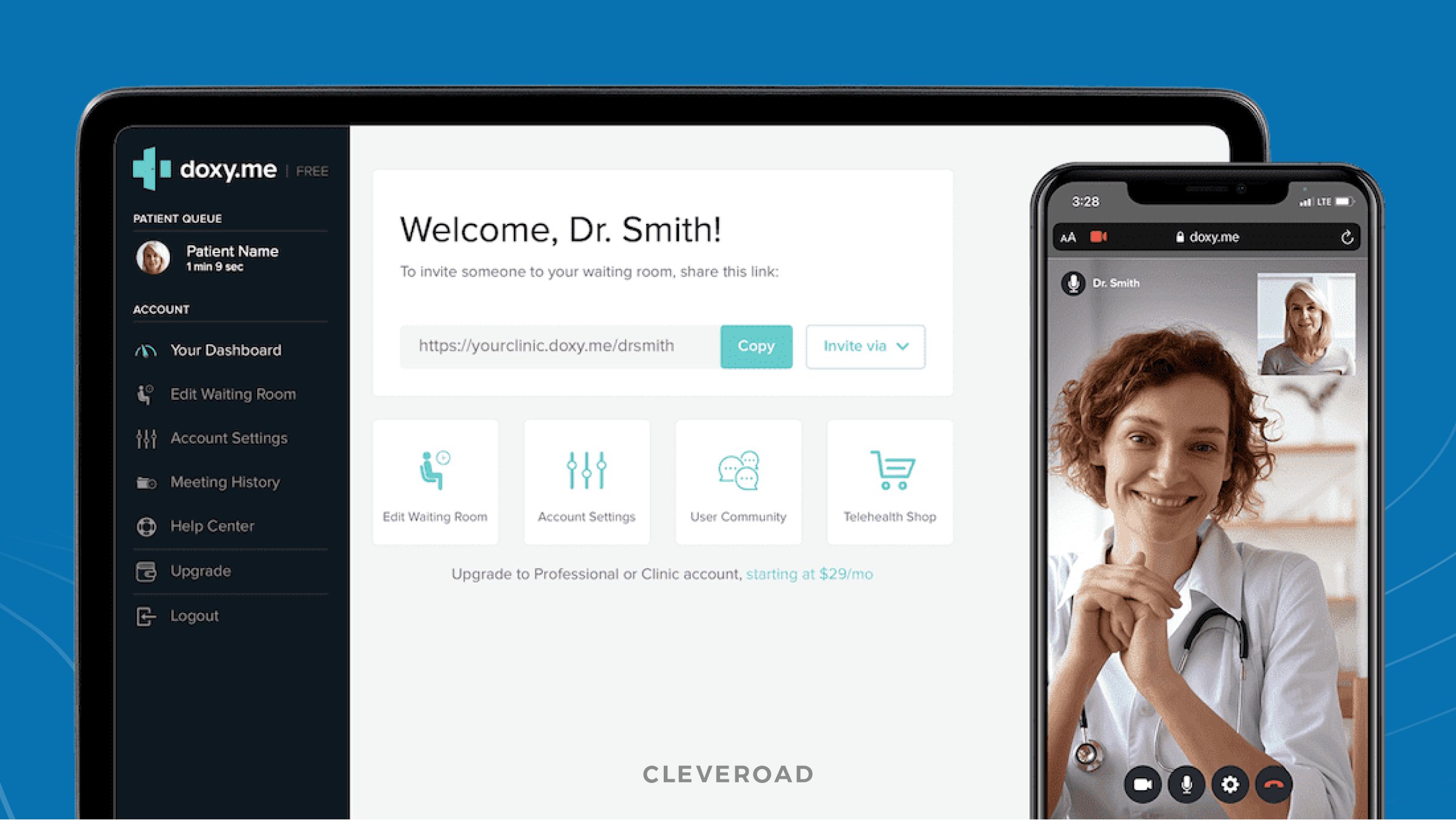 Telemedicine app interface example: DoxyMe