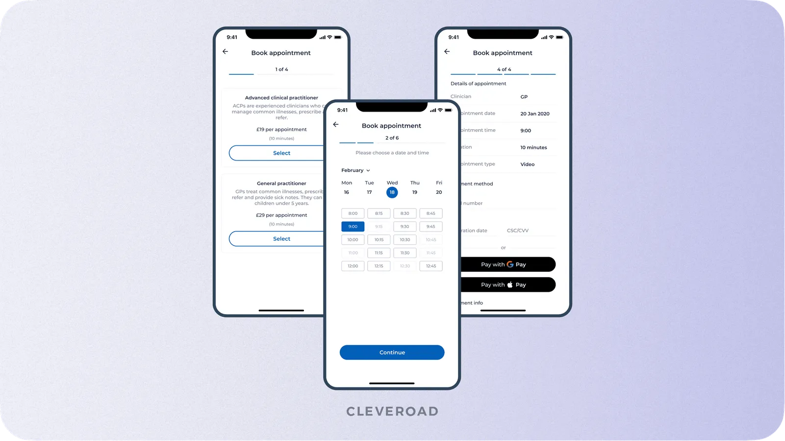 Appointment booking functionality by Cleveroad
