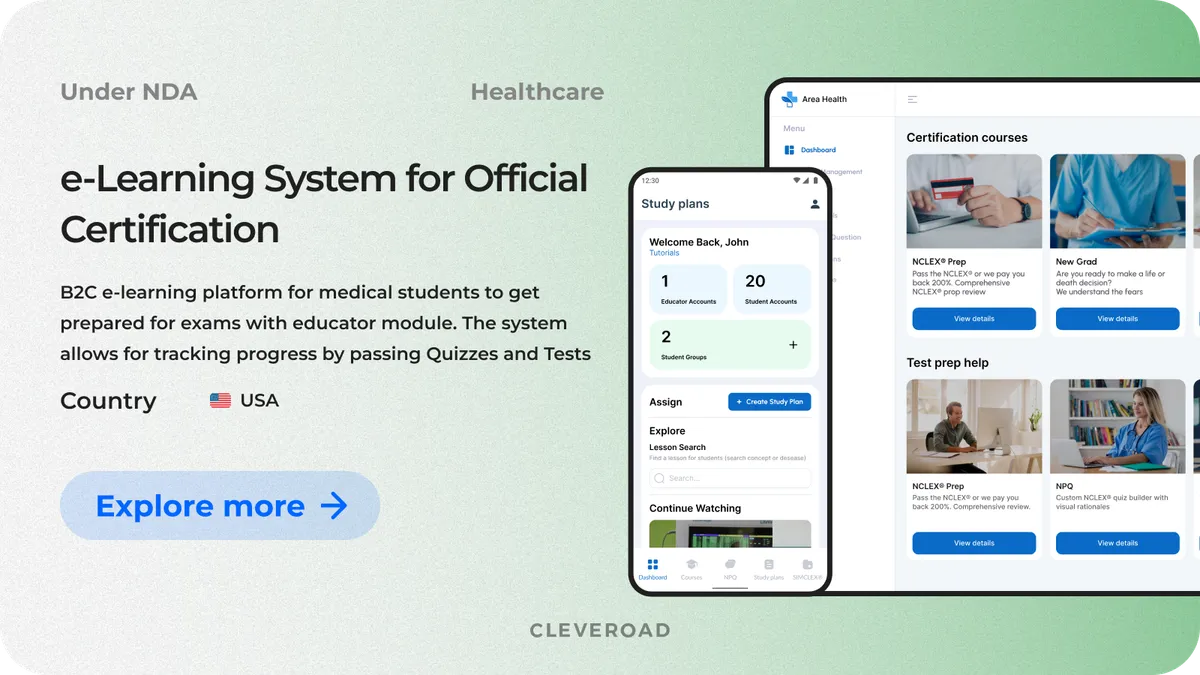 Healthcare LMS for medical education built by Cleveroad
