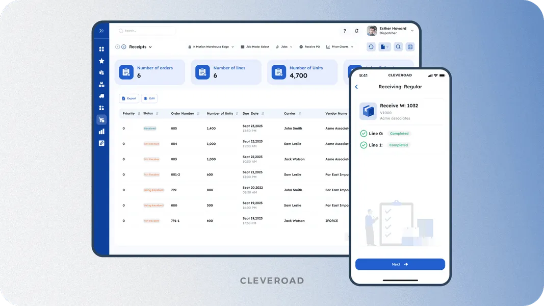 Example of receiving WMS module created by Cleveroad