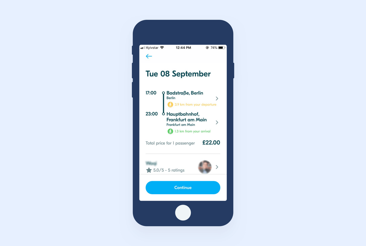 Book a ride in ridesharing app