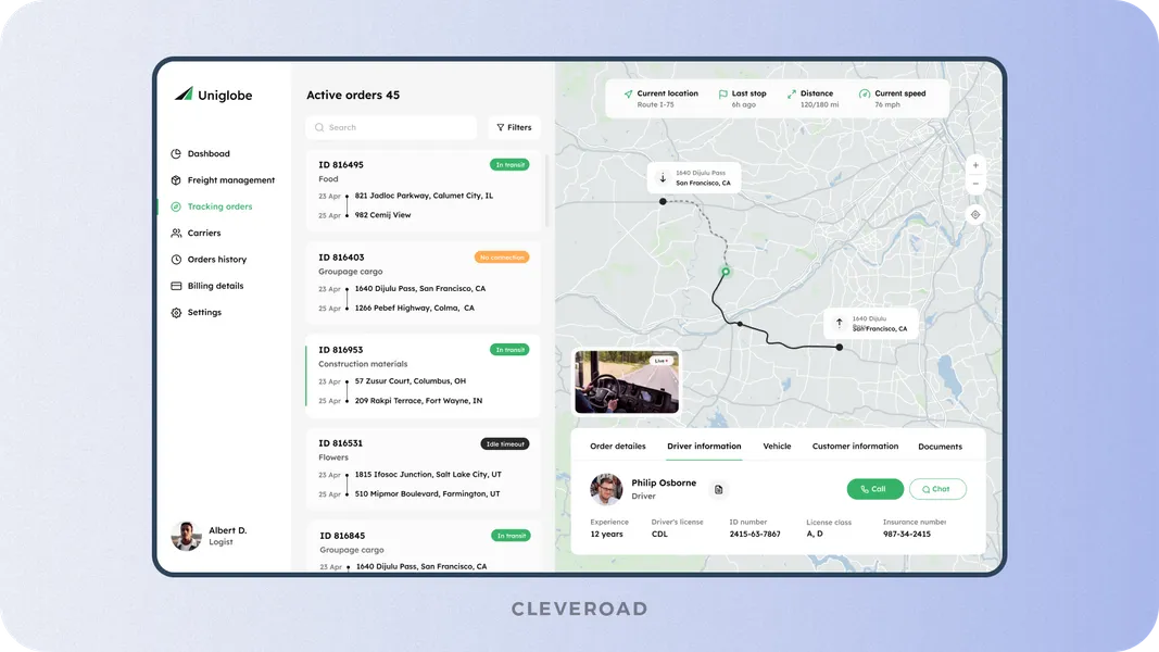 Transportation management system designed by Cleveroad