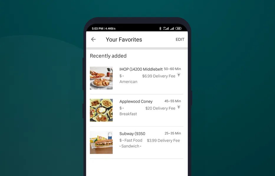 How bookmarks look like in Uber Eats