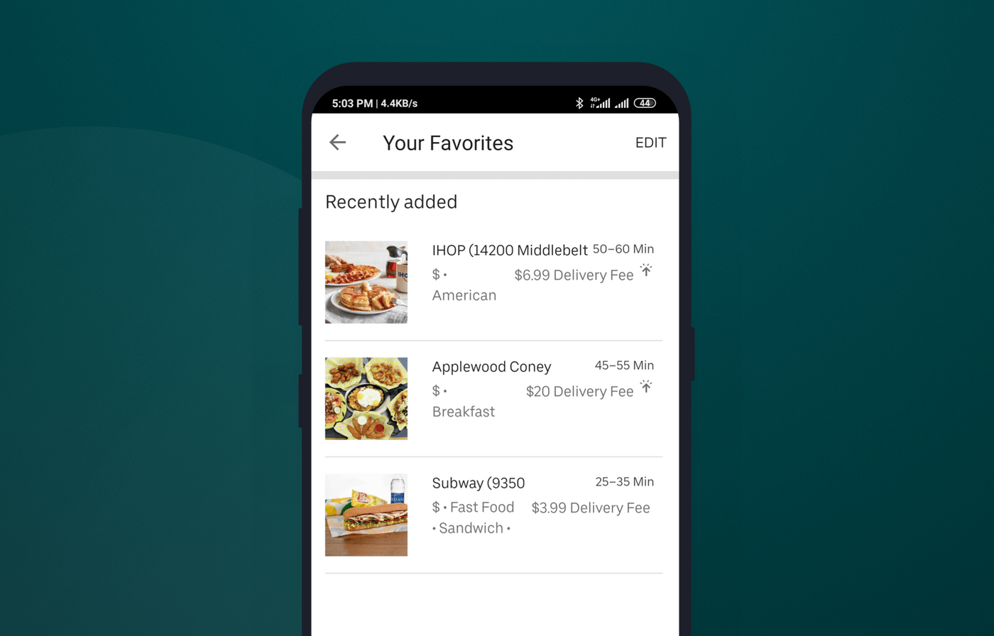 How bookmarks look like in Uber Eats