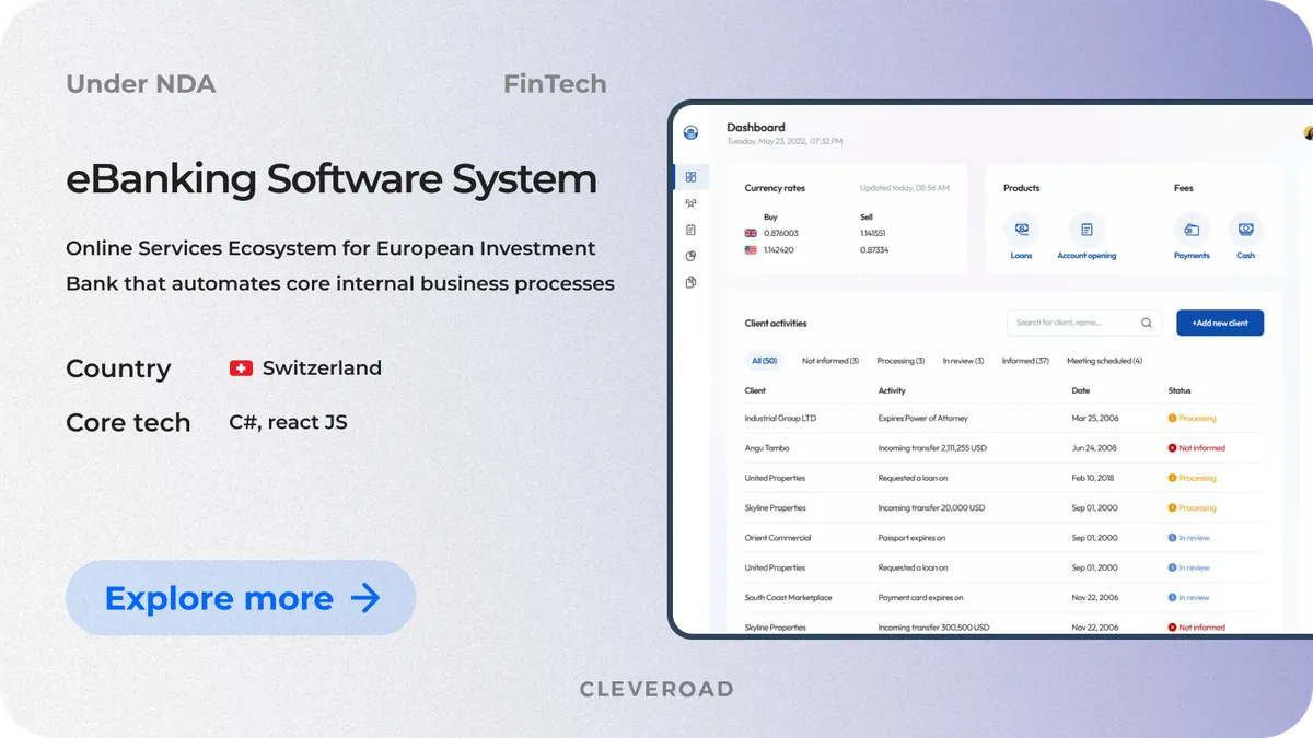 eBanking system developed by Cleveroad