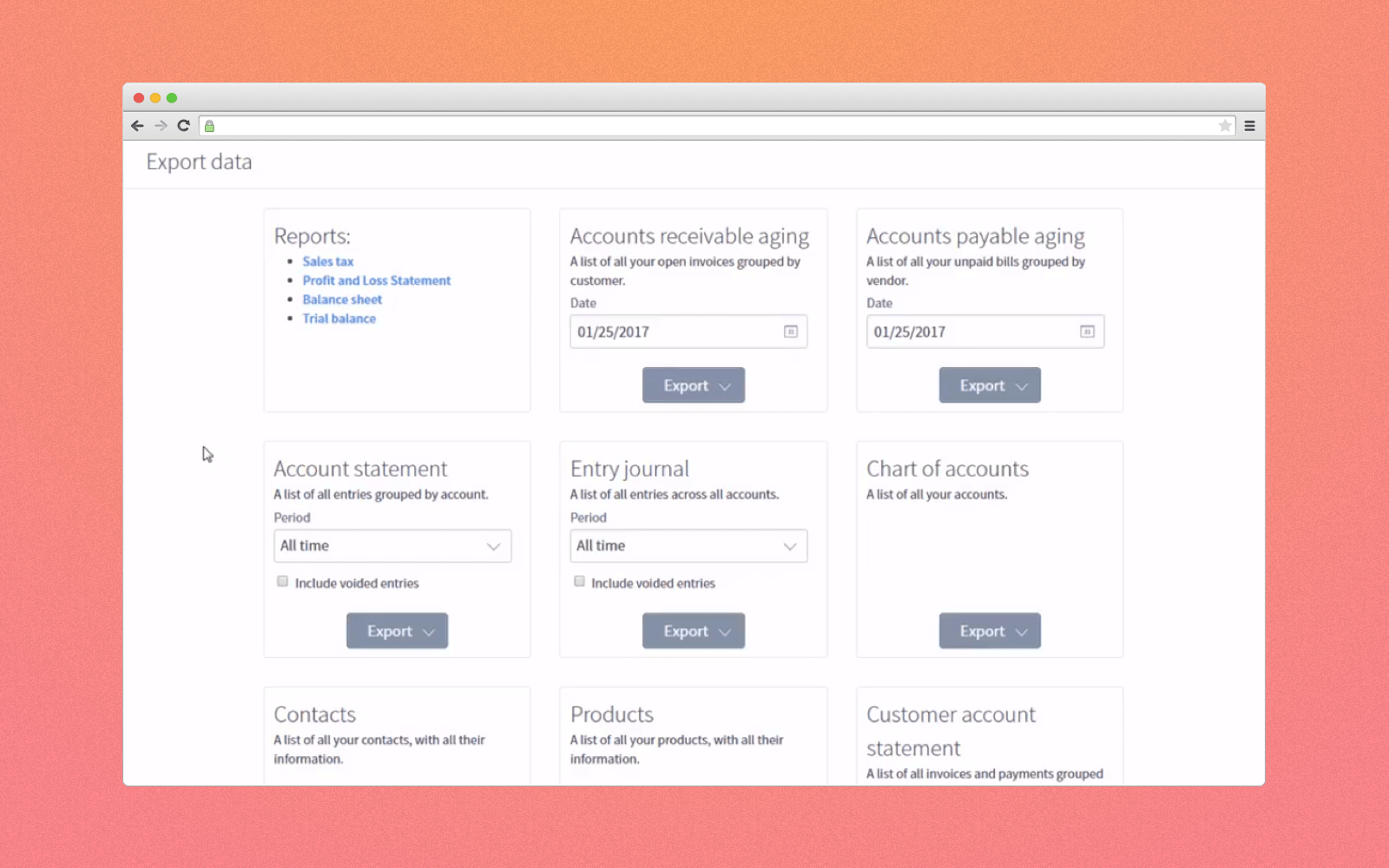 Accounting software reporting feature