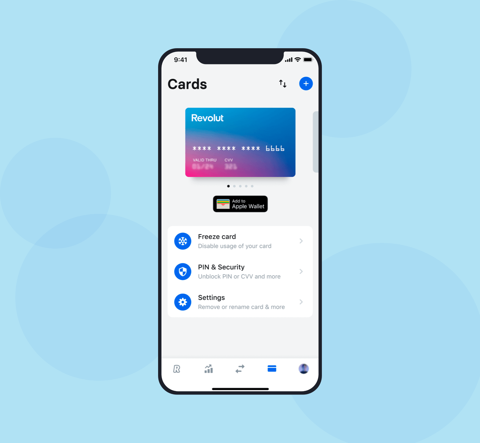 How added cards look like in Revolut app