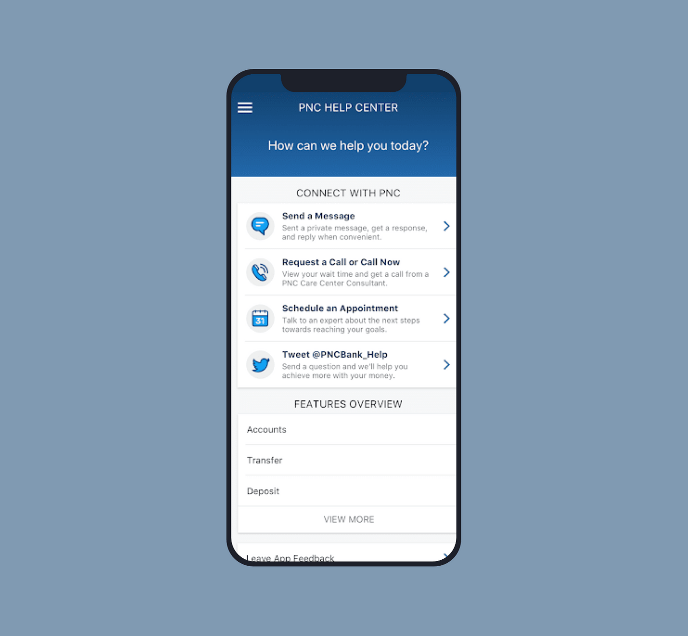 PNC mobile app help center.