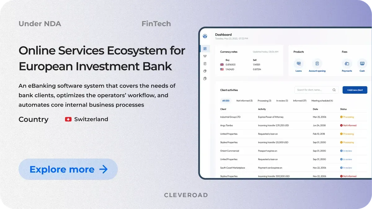 eBanking software system UI