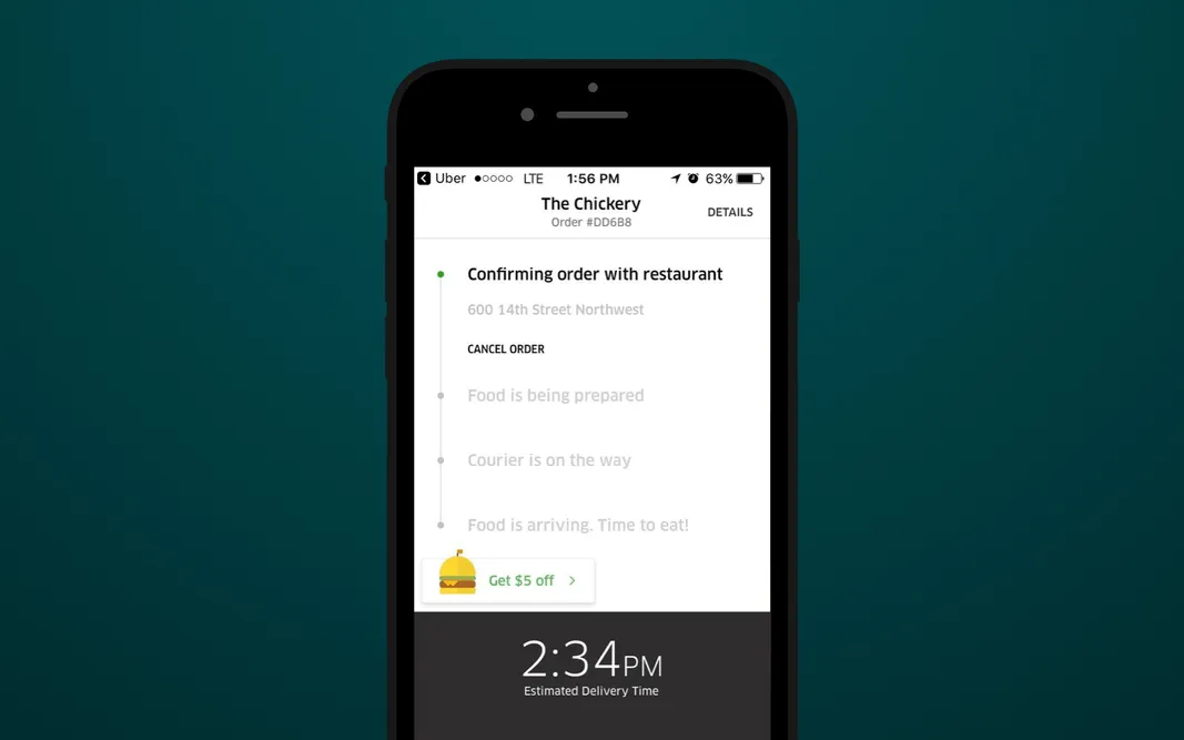 UberEats app shows customers when the order will be delivered
