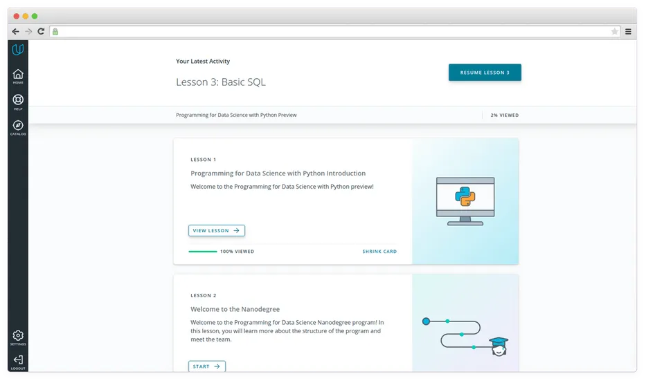 Udacity interface