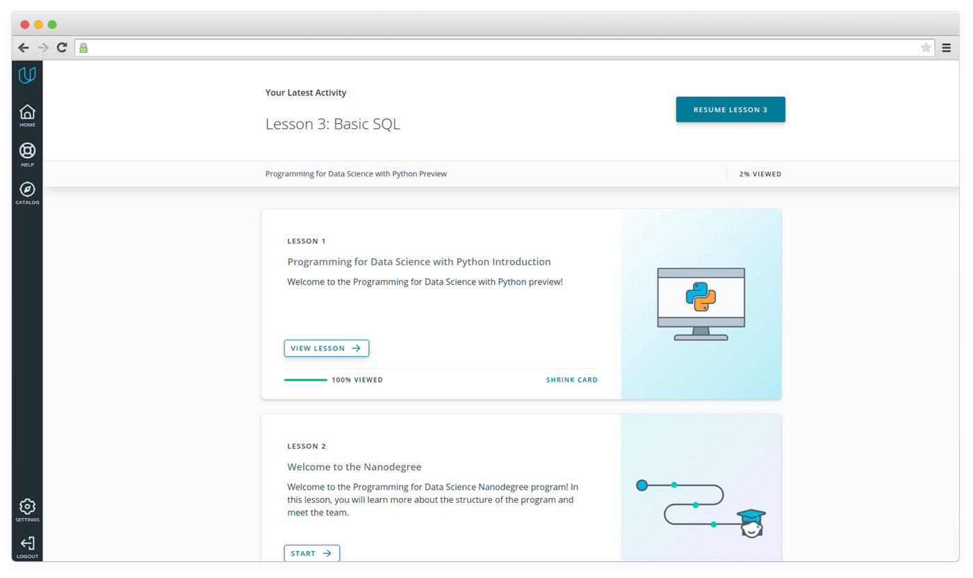 Udacity interface