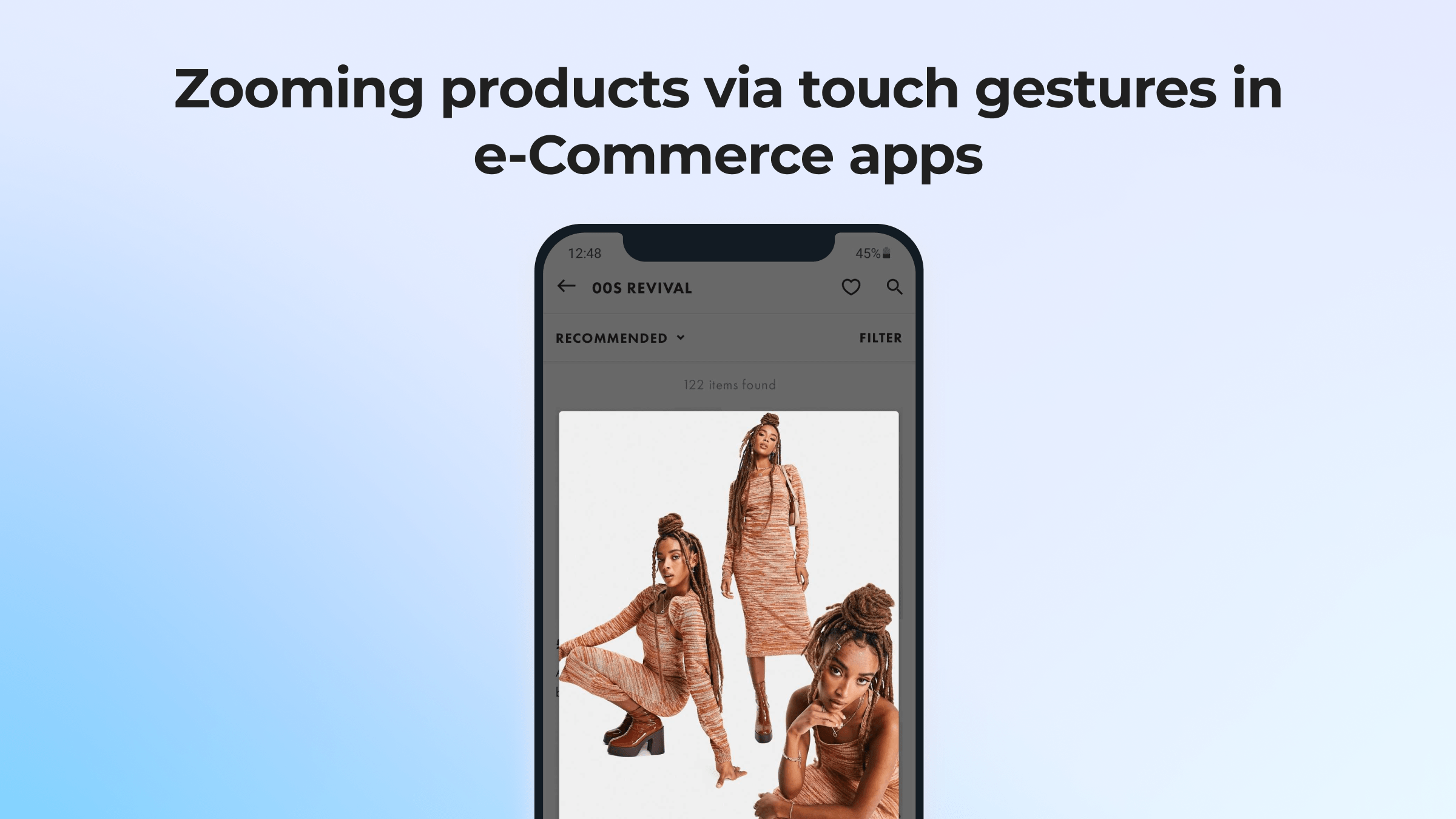 Web design for mobile ecommerce app: zooming via touch gestures