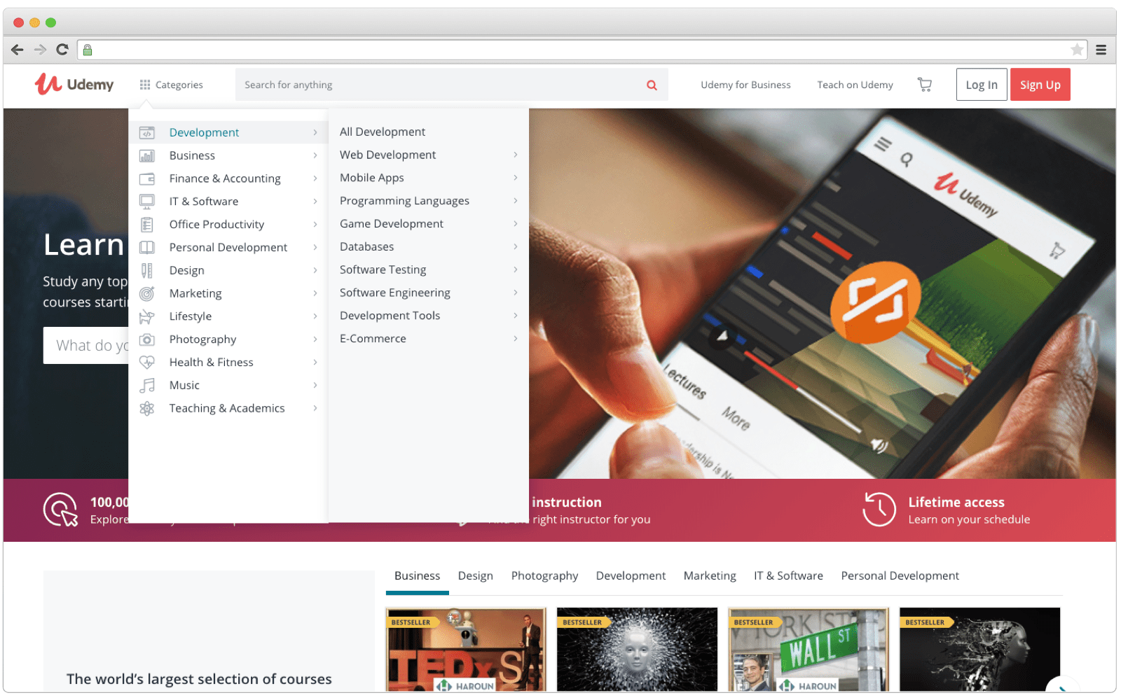 Categorization Udemy offers