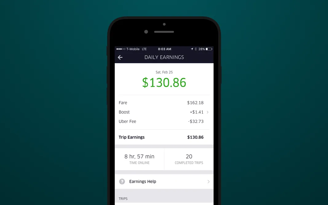 Couriers can see their earnings directly in UberEats app