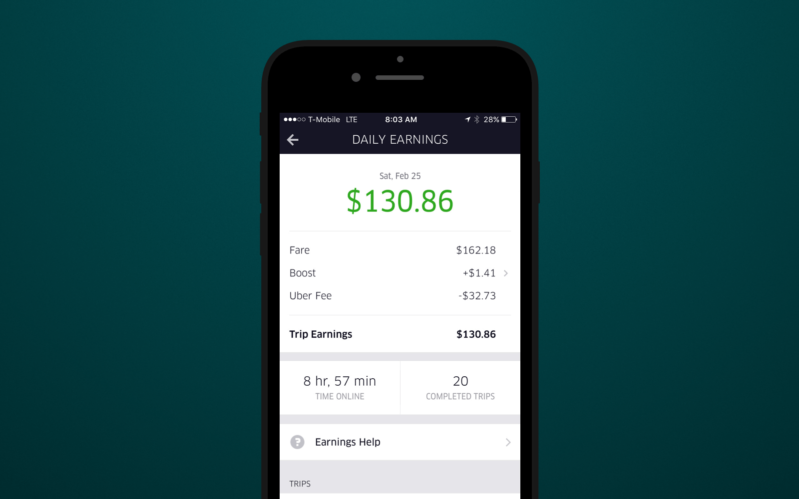 Couriers can see their earnings directly in UberEats app