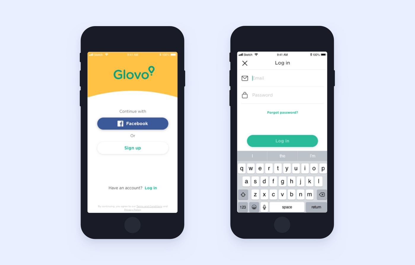 Glovo login screen design