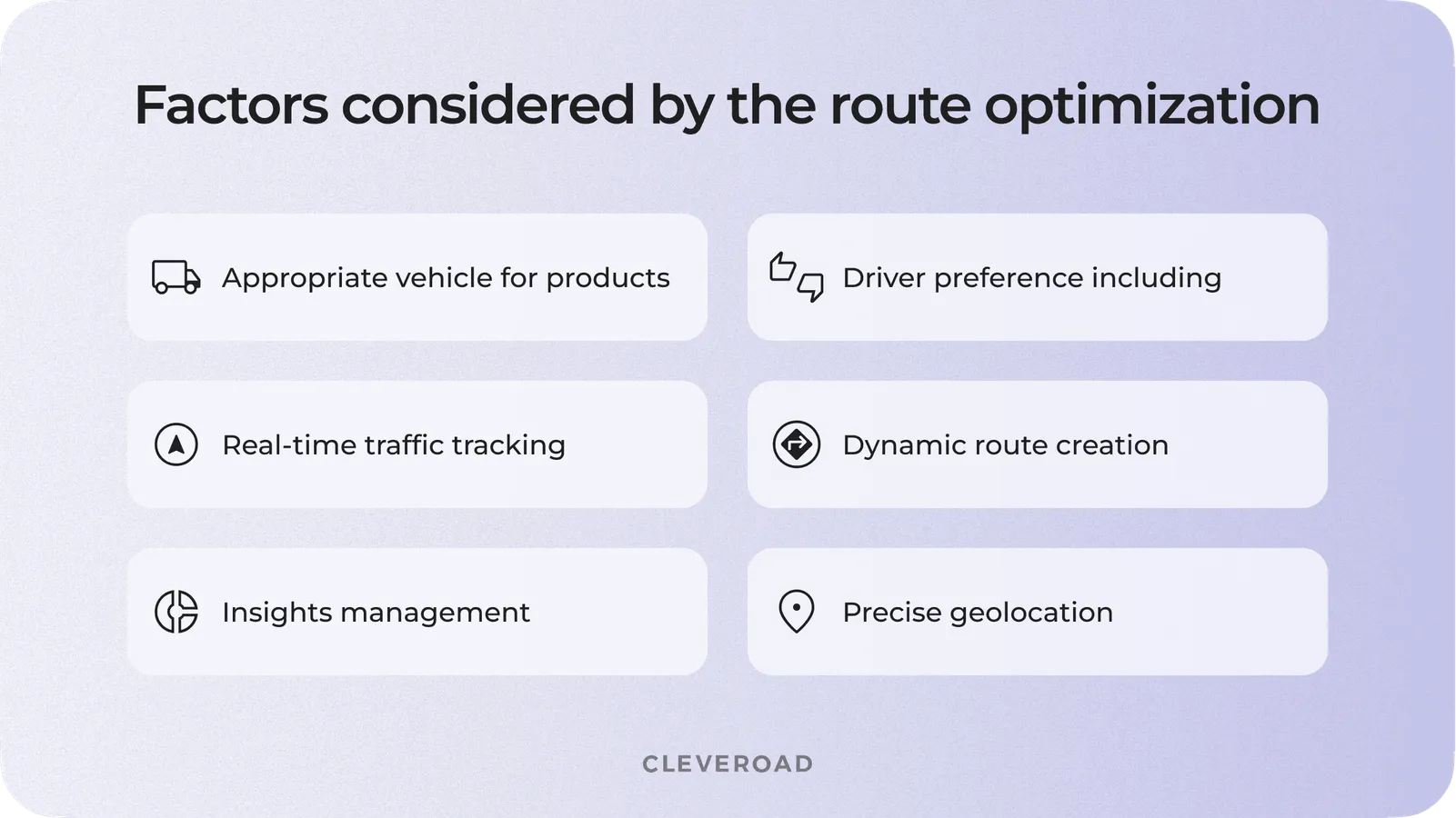 What factors route optimization APIs consider?