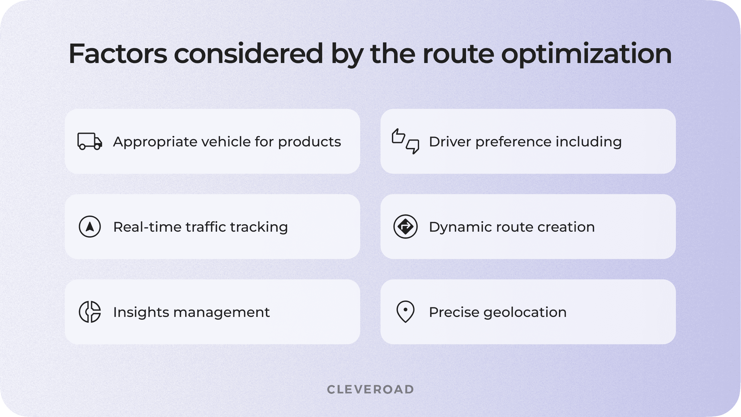 What factors route optimization APIs consider?