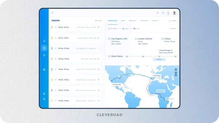 Admin dashboard example for logistics company created by Cleveroad