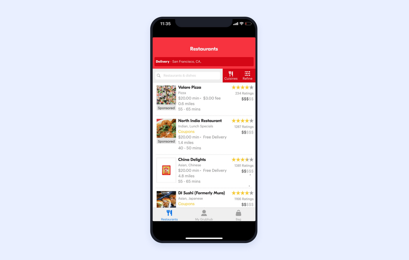 GrubHub restaurant search design