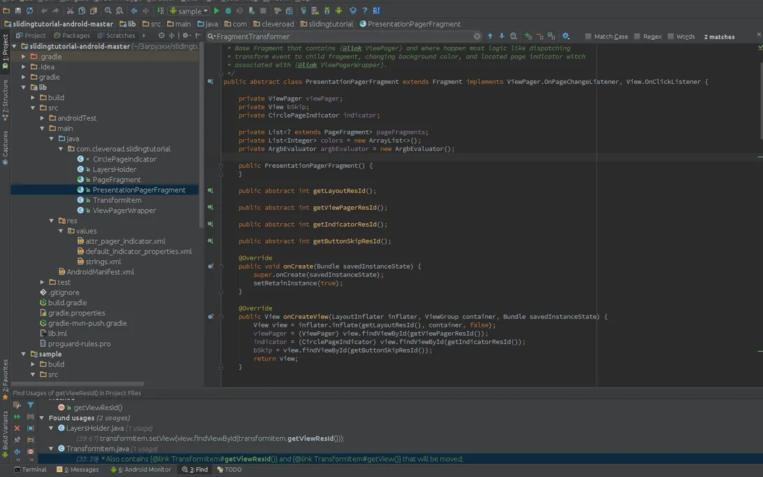 Android Sliding Ttutorial Cleveroad screen code1