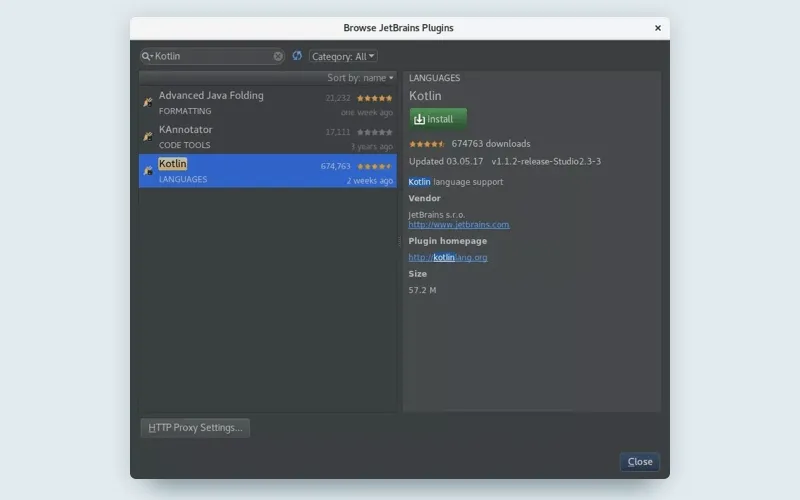 Android Studio with Kotlin: Install Kotlin language