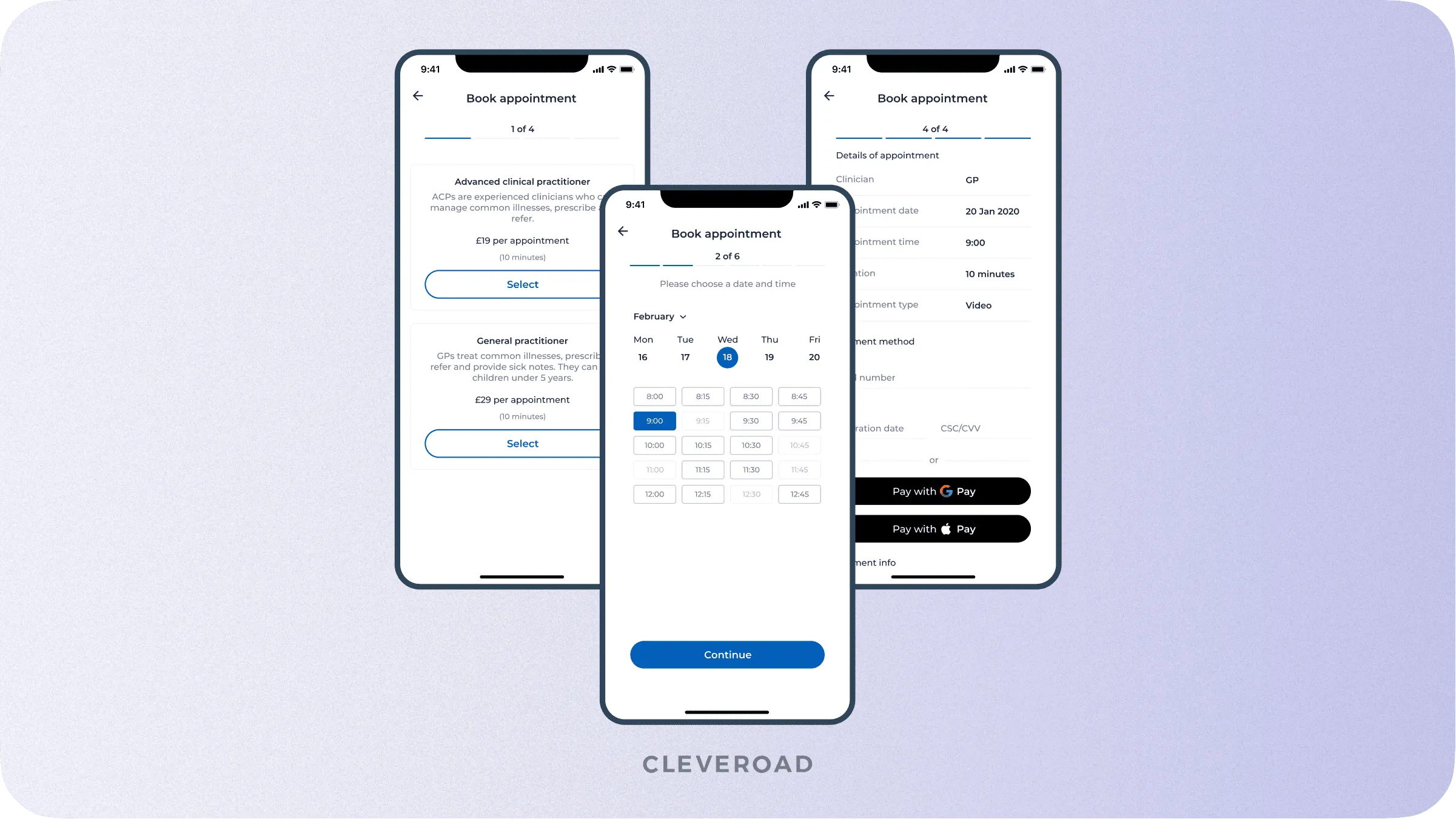 Appointment booking functionality by Cleveroad
