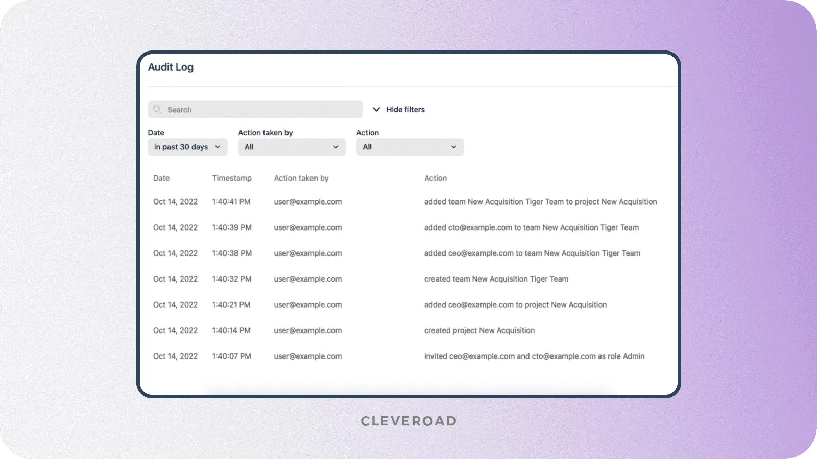 Audit trail and logging feature example