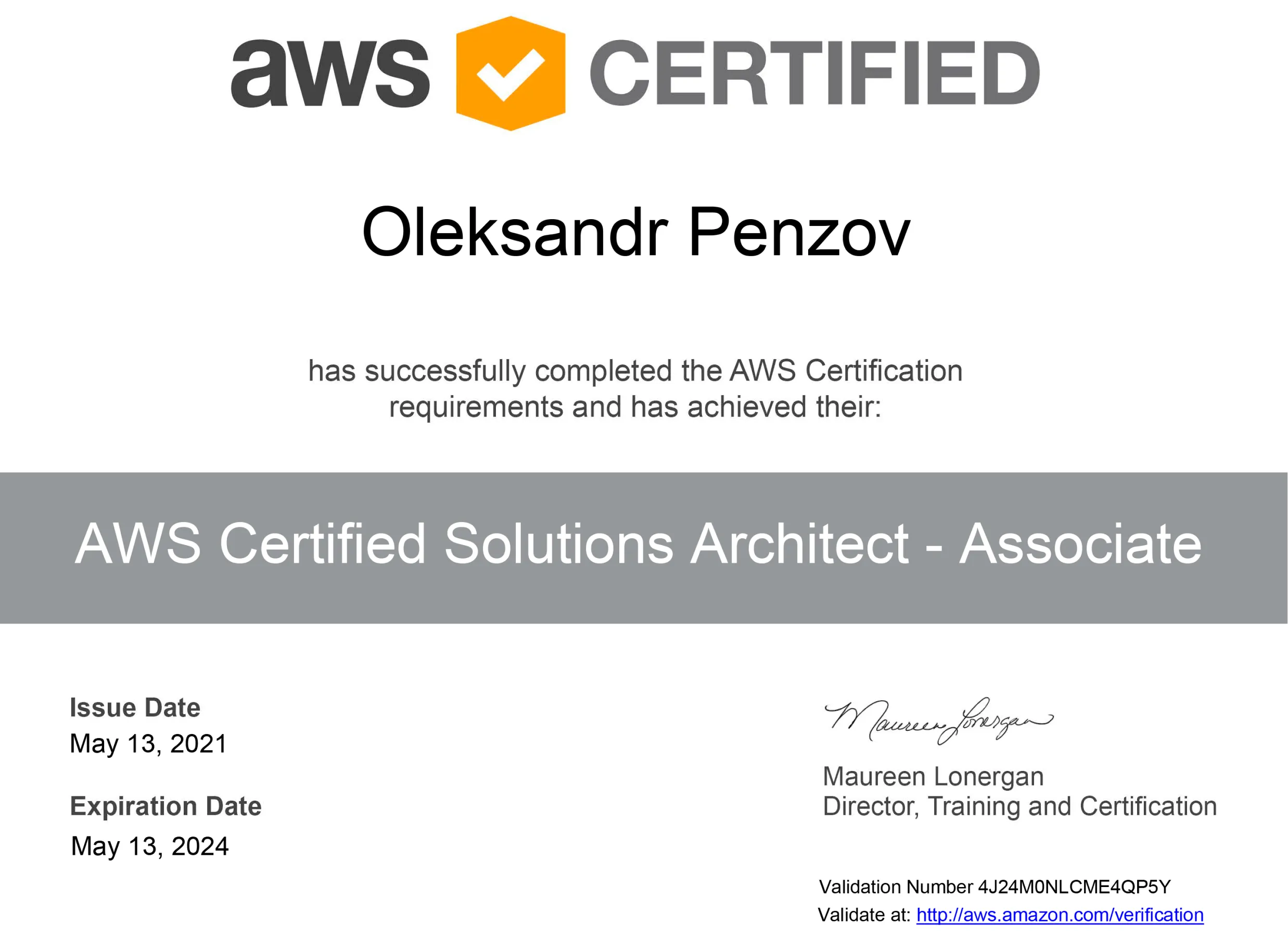 AWS Solutions Architect Certificate